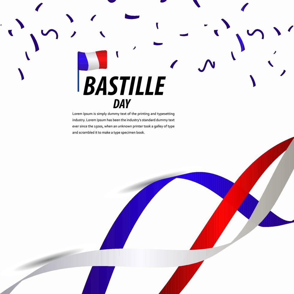 bonne fête de la bastille, affiche, illustration de conception de modèle de vecteur de bannière de ruban