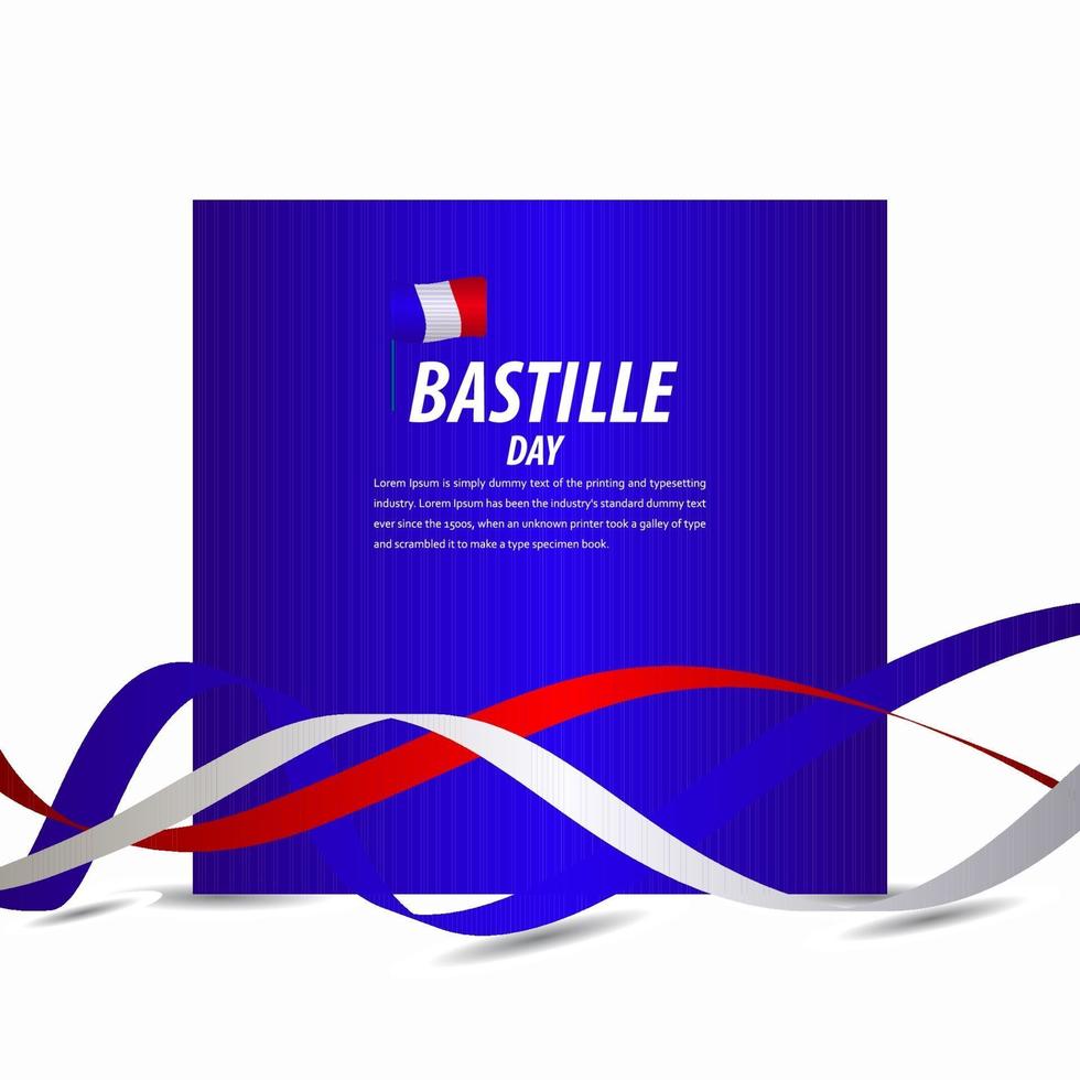 bonne fête de la bastille, affiche, illustration de conception de modèle de vecteur de bannière de ruban