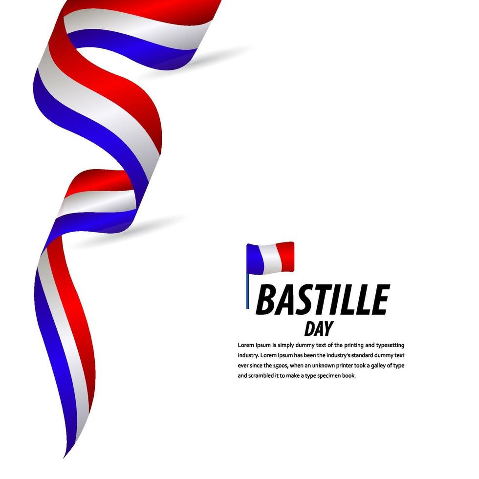 bonne fête de la bastille, affiche, illustration de conception de modèle de vecteur de bannière de ruban