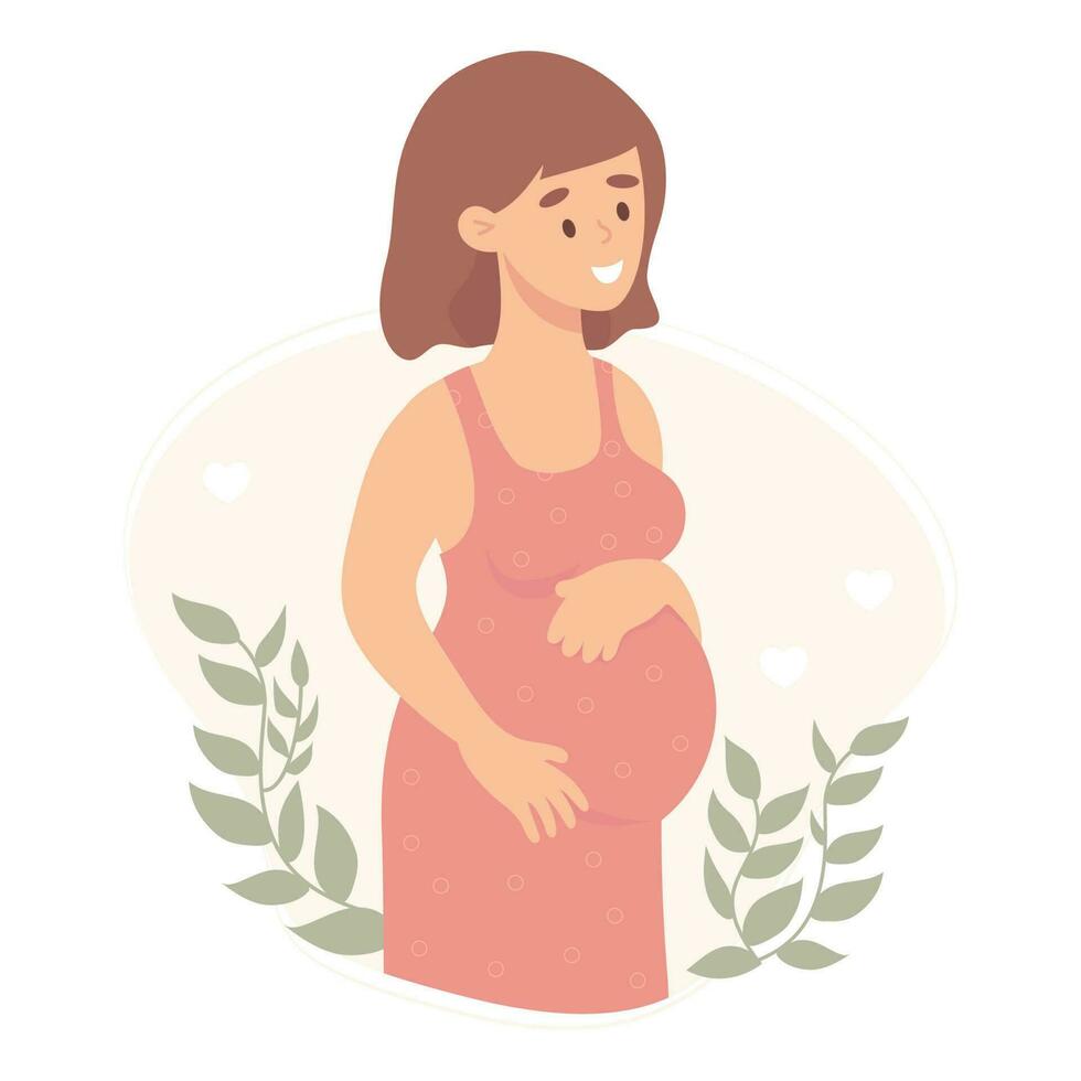 mignonne content Enceinte fille. vecteur illustration. futur magnifique mère dans plat dessin animé style.