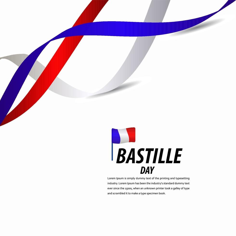 bonne fête de la bastille, affiche, illustration de conception de modèle de vecteur de bannière de ruban