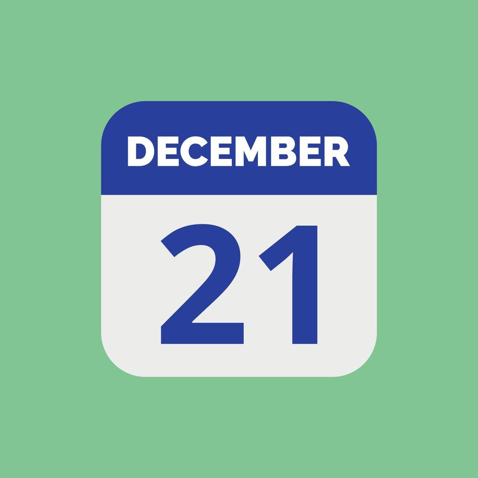 icône de la date du calendrier du 21 décembre vecteur