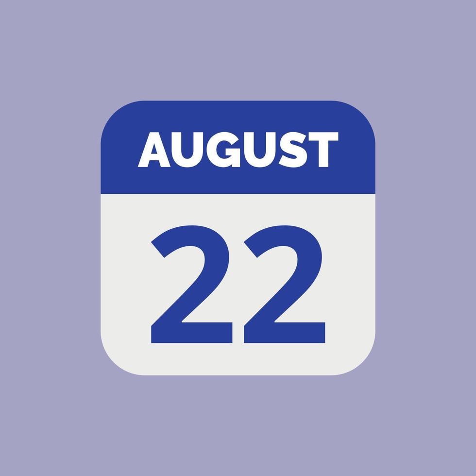 icône de la date du calendrier du 22 août vecteur