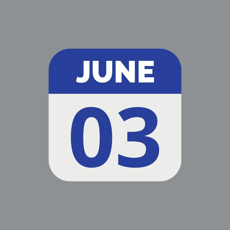icône de la date du calendrier du 3 juin vecteur