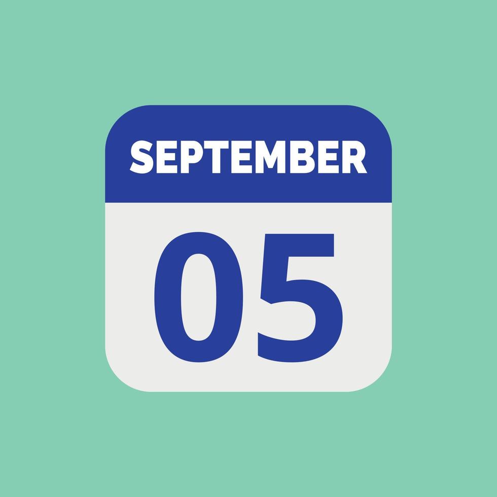 icône de la date du calendrier du 5 septembre vecteur