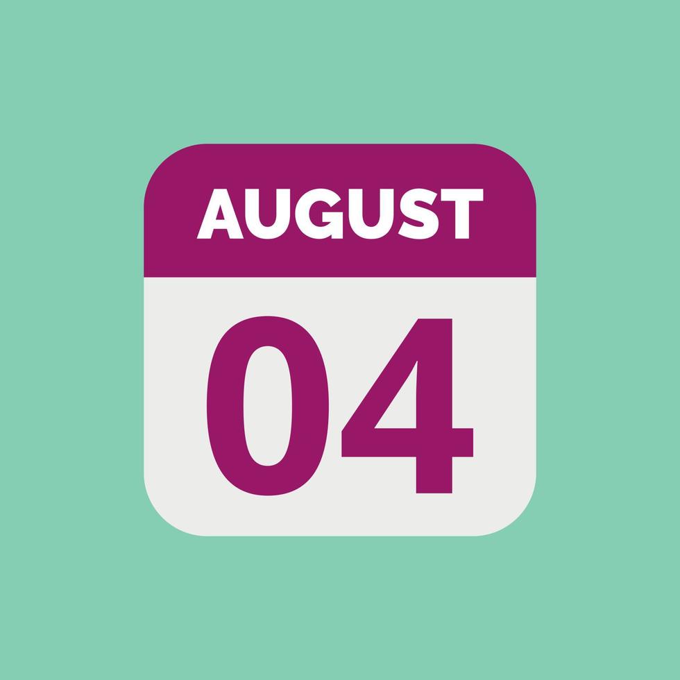icône de la date du calendrier du 4 août vecteur