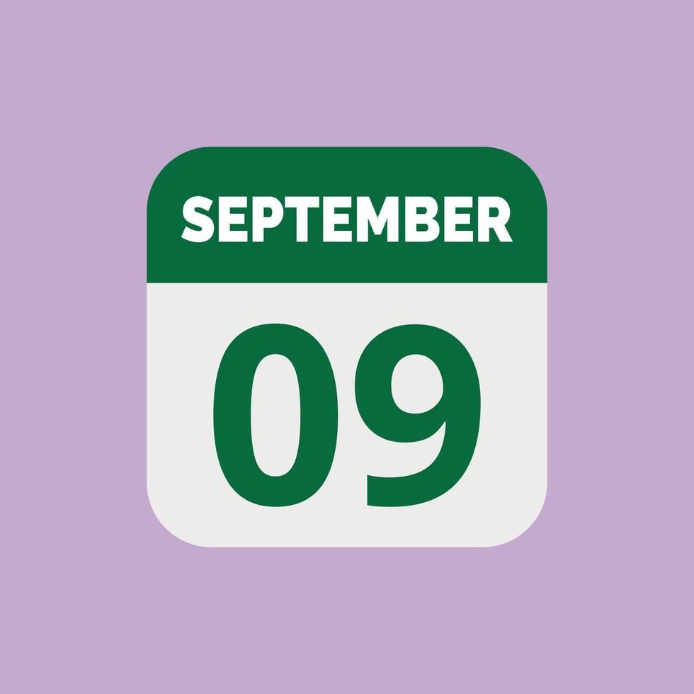 icône de la date du calendrier du 9 septembre vecteur