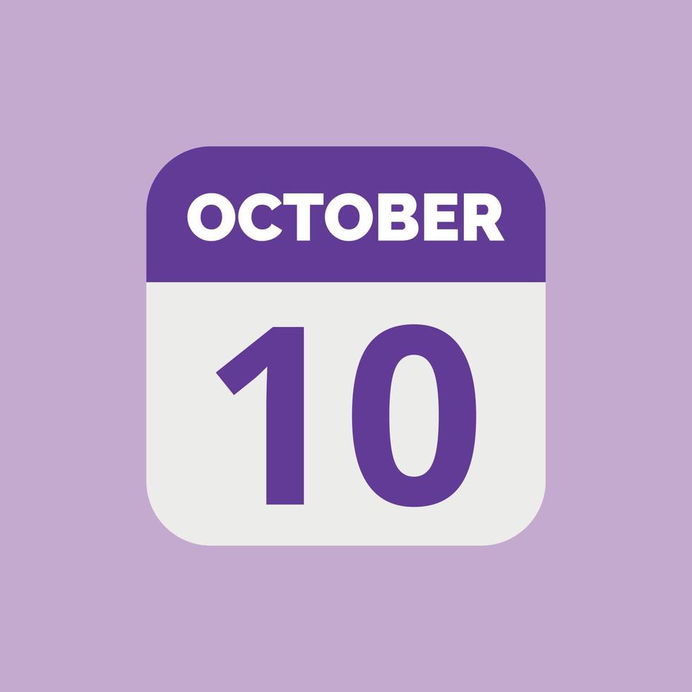 icône de la date du calendrier du 10 octobre vecteur