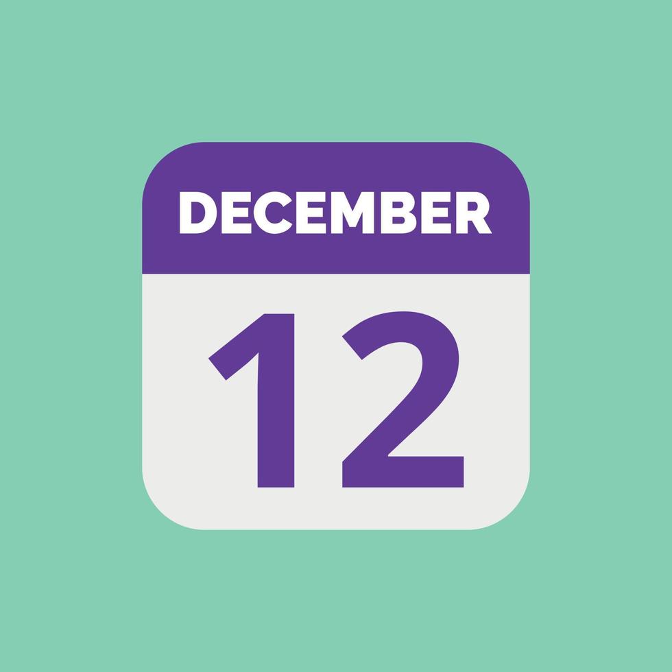 icône de la date du calendrier du 12 décembre vecteur
