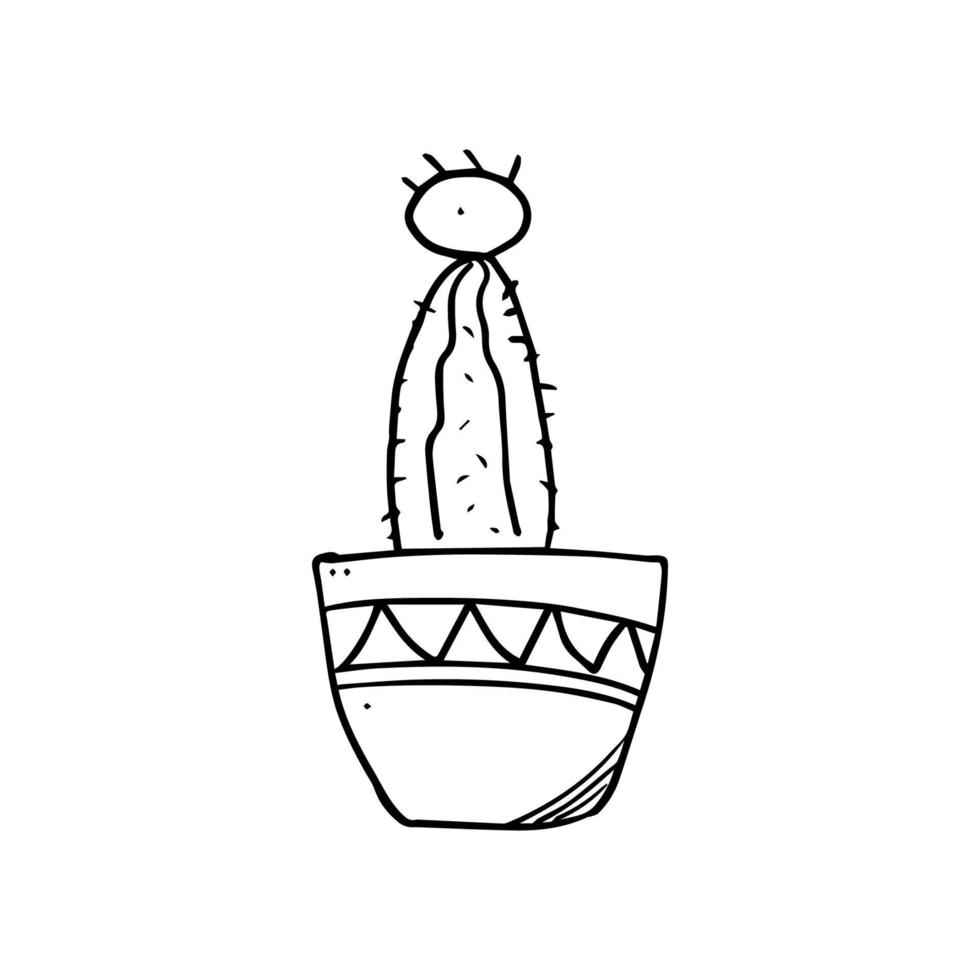 griffonnage style cactus fleur isolé sur blanc Contexte vecteur