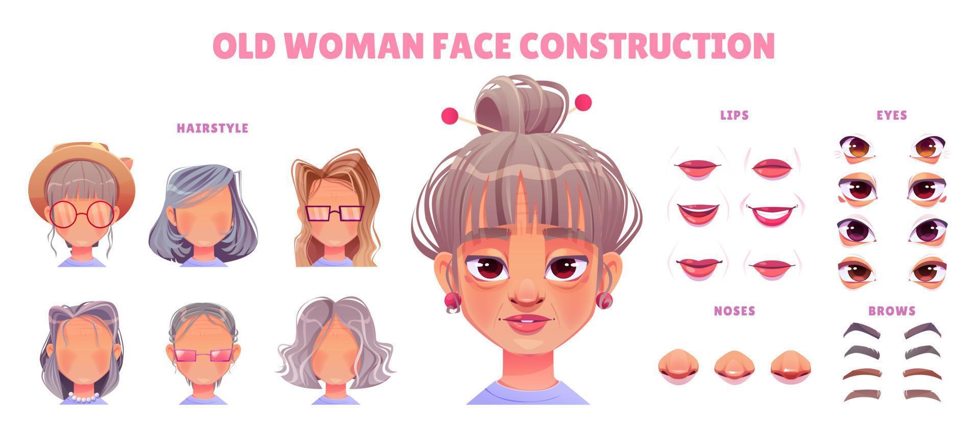 grand-mère personnage visage construction pour animation vecteur
