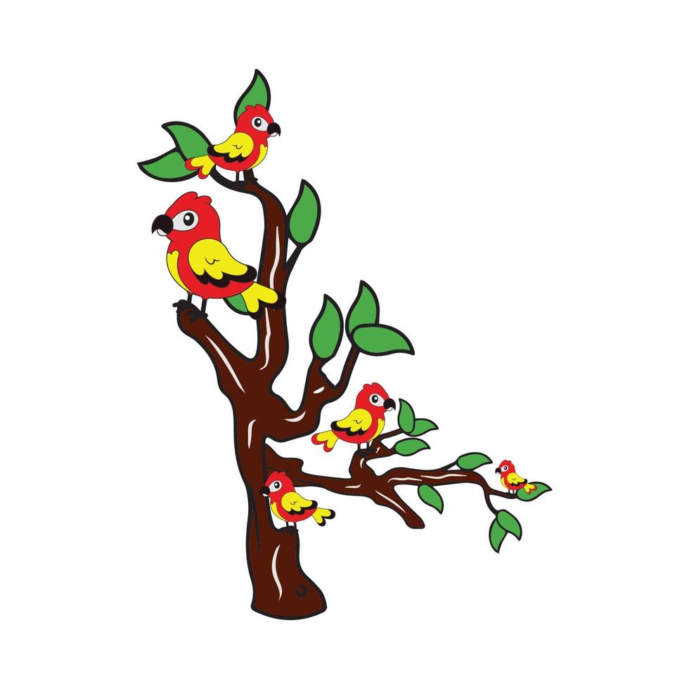 cinq des oiseaux avec arbre branche illustration vecteur