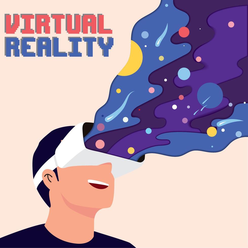 Masculin portant des lunettes virtuel réalité concept affiche vecteur illustration