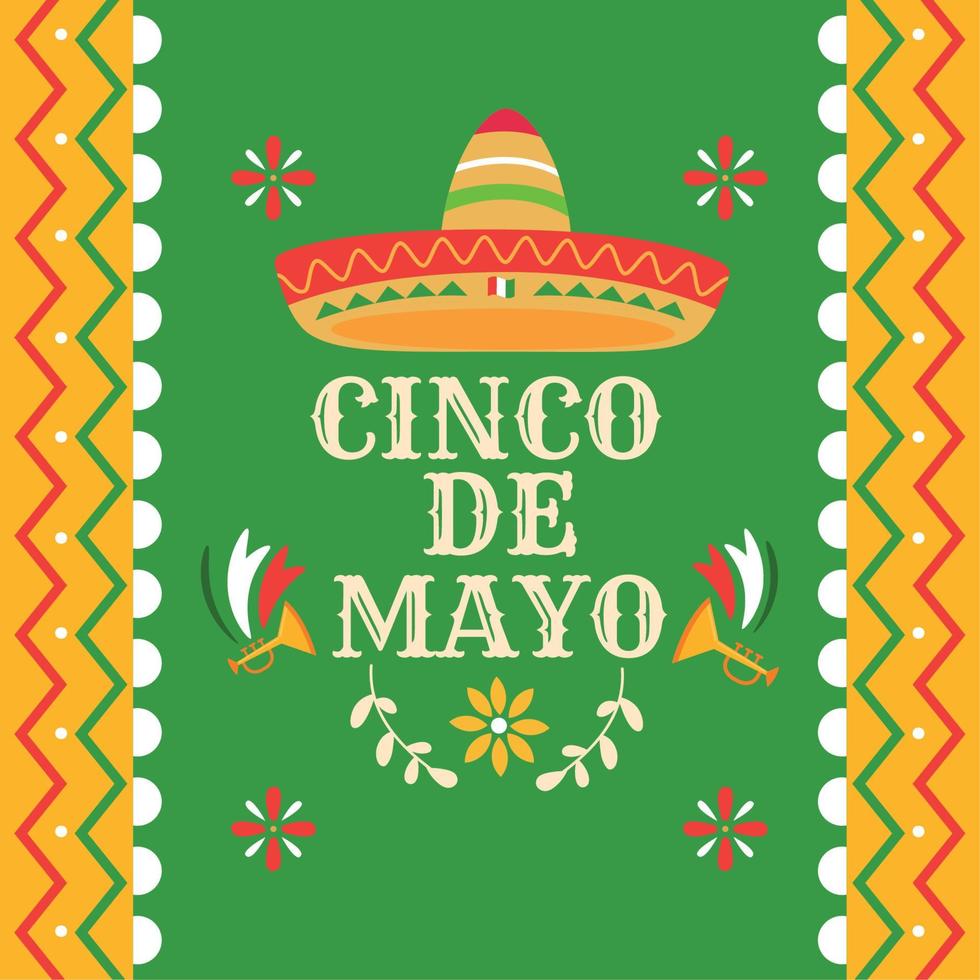 coloré cinco de mayo affiche avec mexicain chapeau et trompettes vecteur illustration