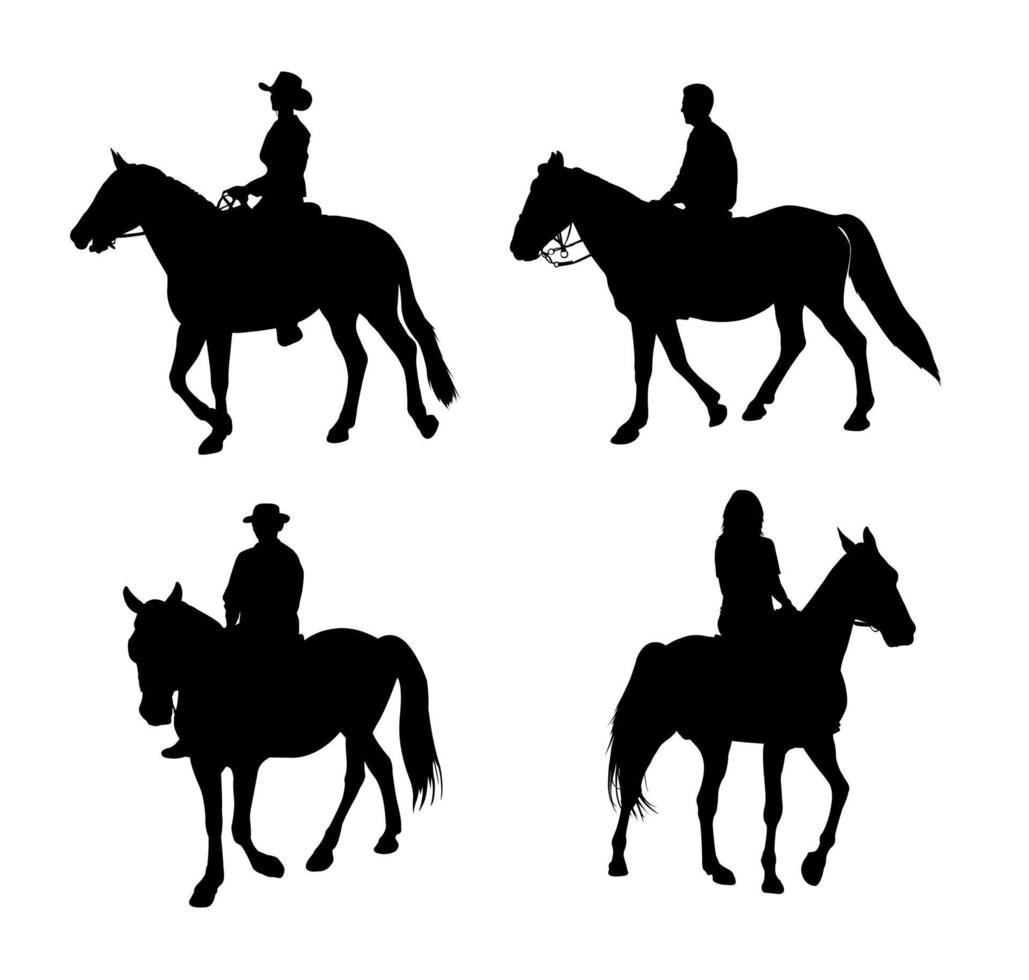 ensemble de silhouettes de cheval cavaliers vecteur