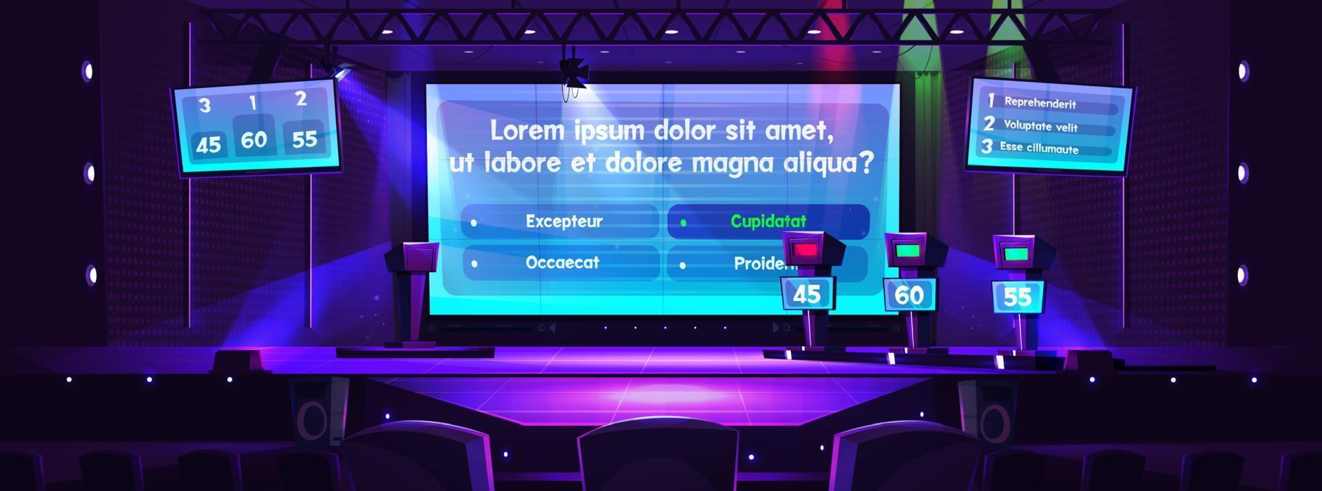 quiz Jeu spectacle avec question option, la télé concours vecteur