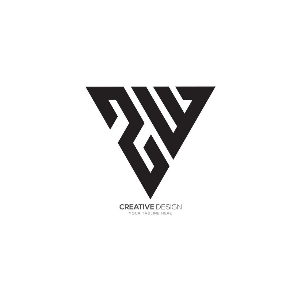 Triangle lettre z w ou w z moderne unique plat monogramme noir logo vecteur
