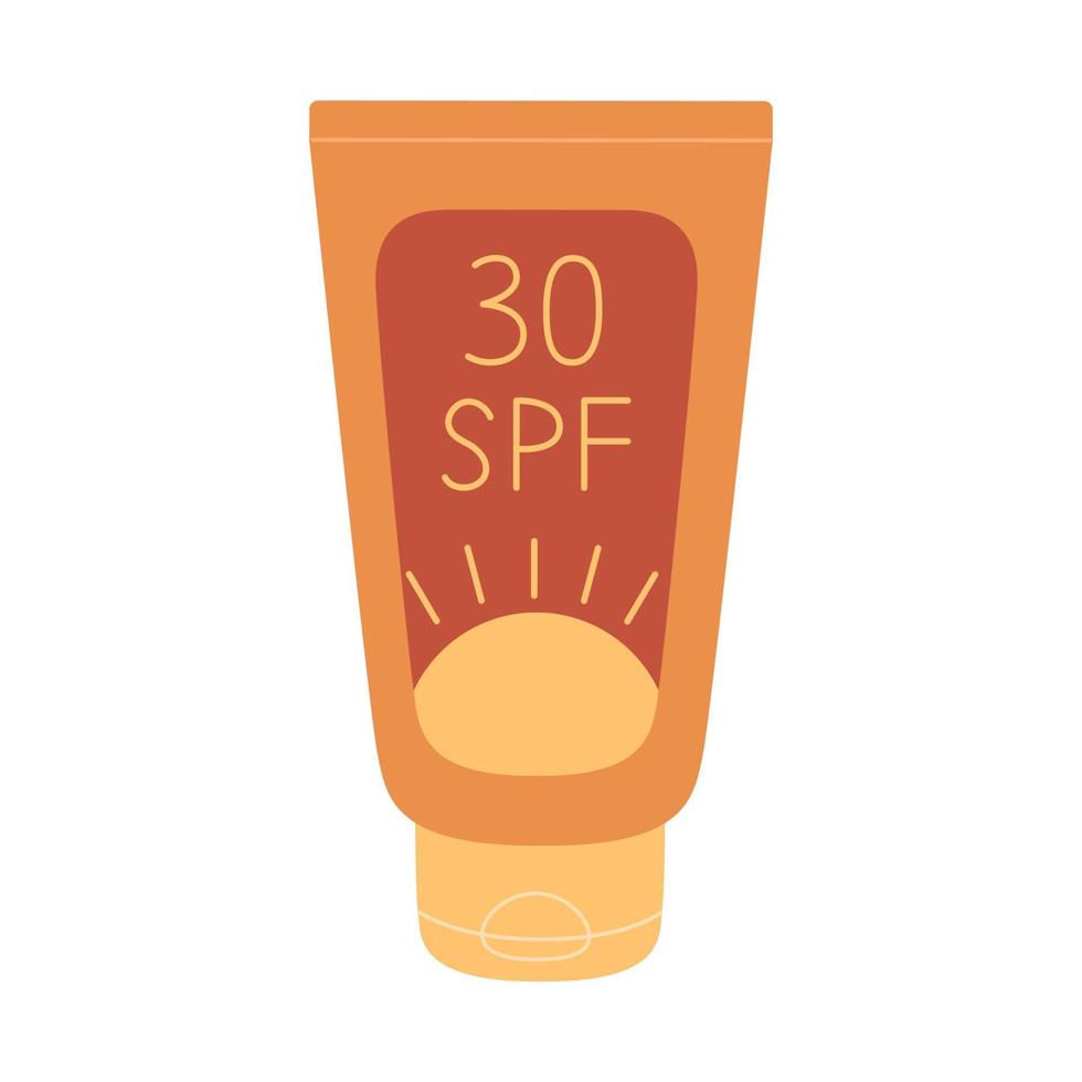 crème solaire crème 30 spf dans une tube. écran solaire lotion, uv protection, peau se soucier. vecteur plat illustration dans Facile style isolé sur blanc Contexte.