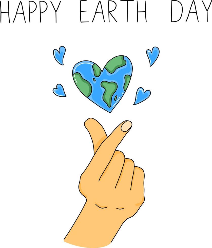 content Terre journée salutation carte vecteur illustration enregistrer le planète nettoyer et en bonne santé l'amour geste avec cœur en forme de Terre planète