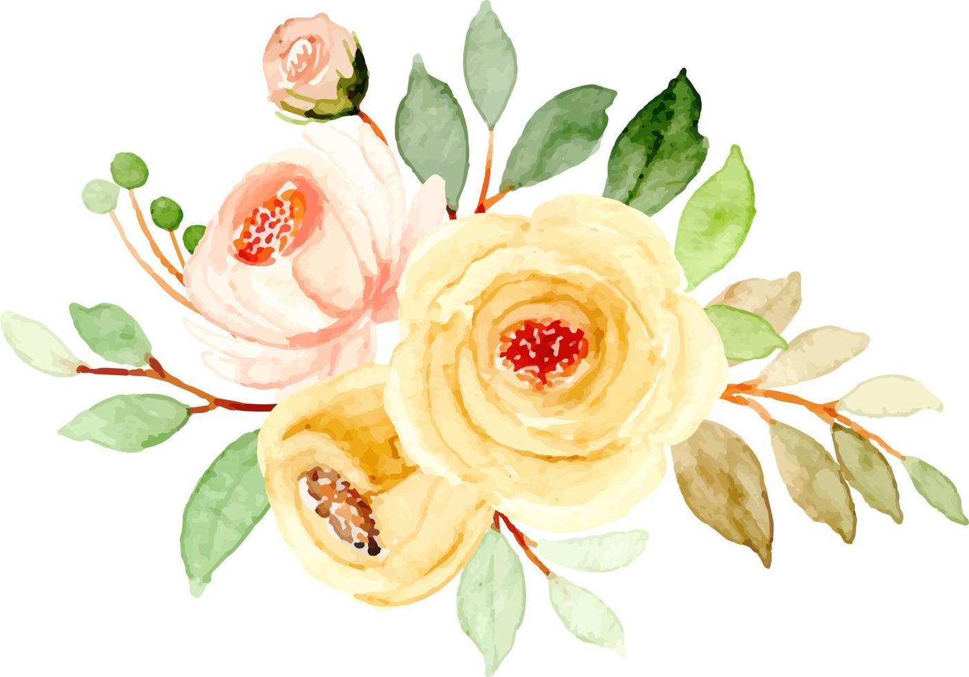 Jaune Rose fleur bouquet avec aquarelle pour arrière-plan, mariage, tissu, textile, salutation, carte, fond d'écran, bannière, autocollant, décoration etc. vecteur