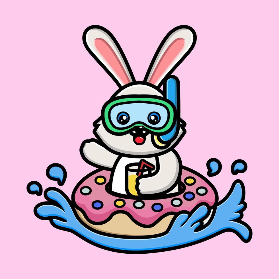 mignonne lapin avec Donut pneus et Orange jus dessin animé vecteur