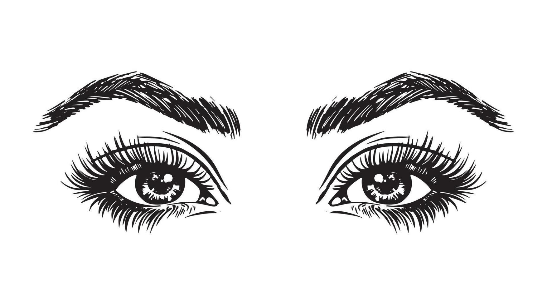 femme yeux, maquillage regarder, ligne dessin logo noir sur blanc vecteur