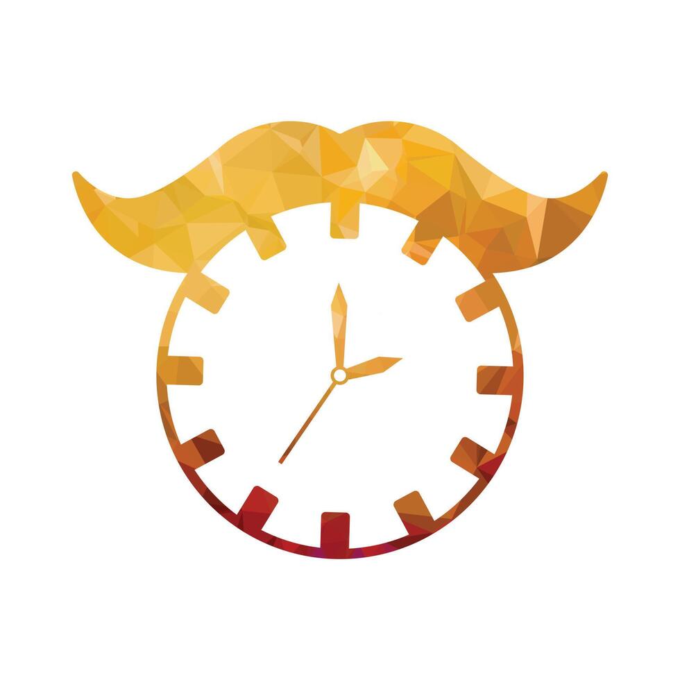 l'horloge visage avec moustache icône dans faible poly style. vecteur illustration.