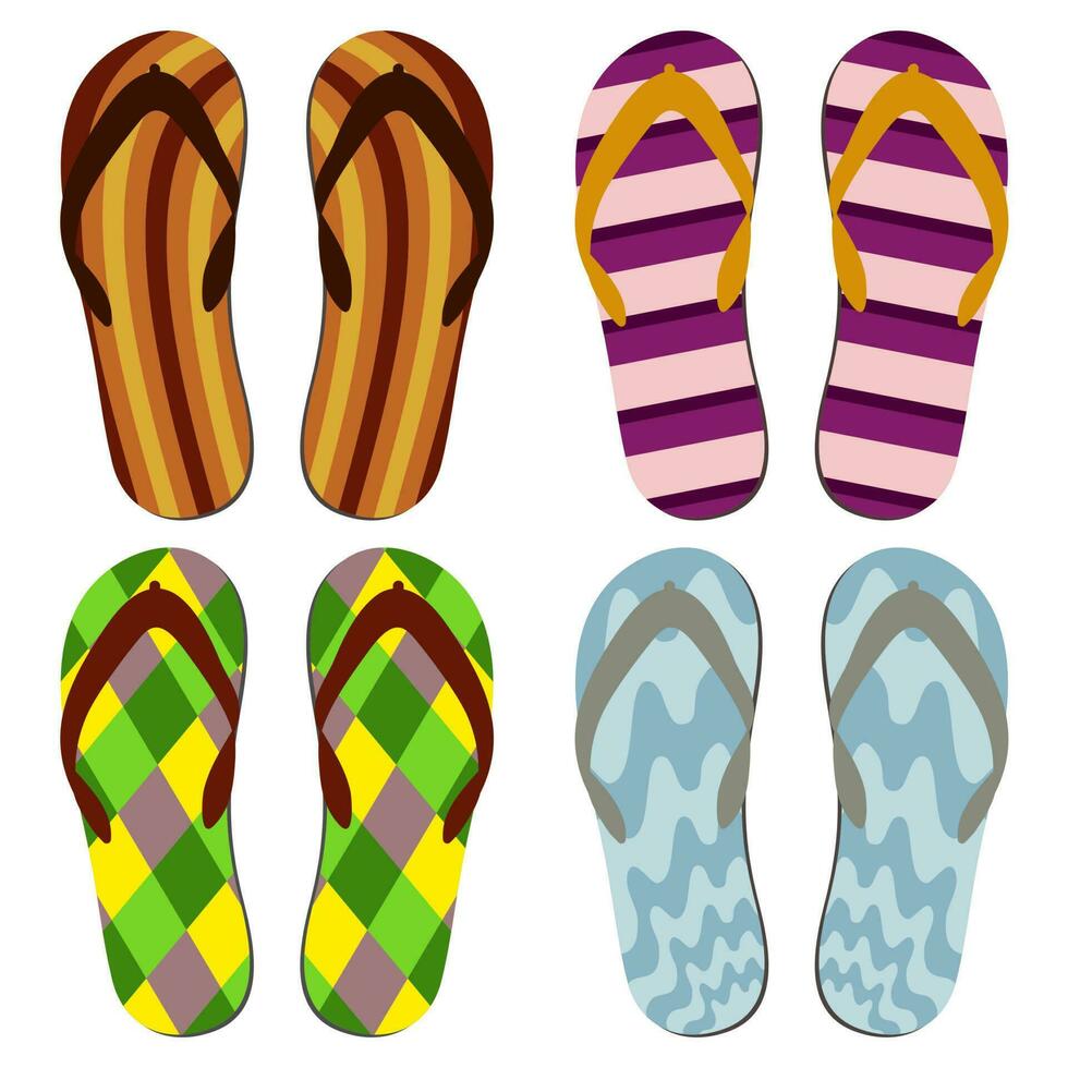 ensemble de chaussons de plage. Tongs d'été colorées sur fond blanc vecteur