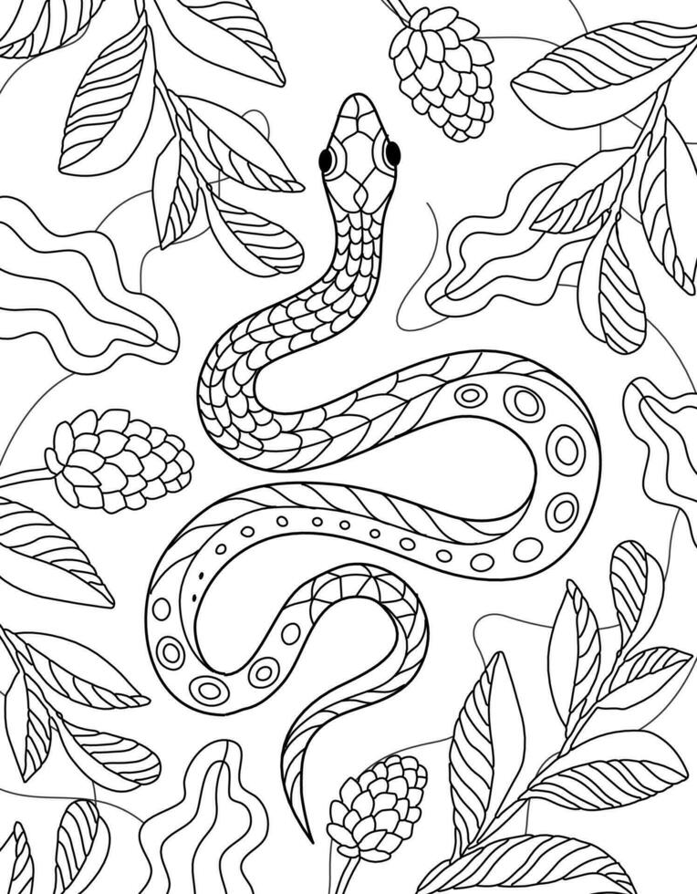 animal coloration livre. main tiré monochrome serpent. coloration page pour des gamins et adultes. ancien serpent, antique symbole. dessins pour affiche. linéaire vecteur dessin.