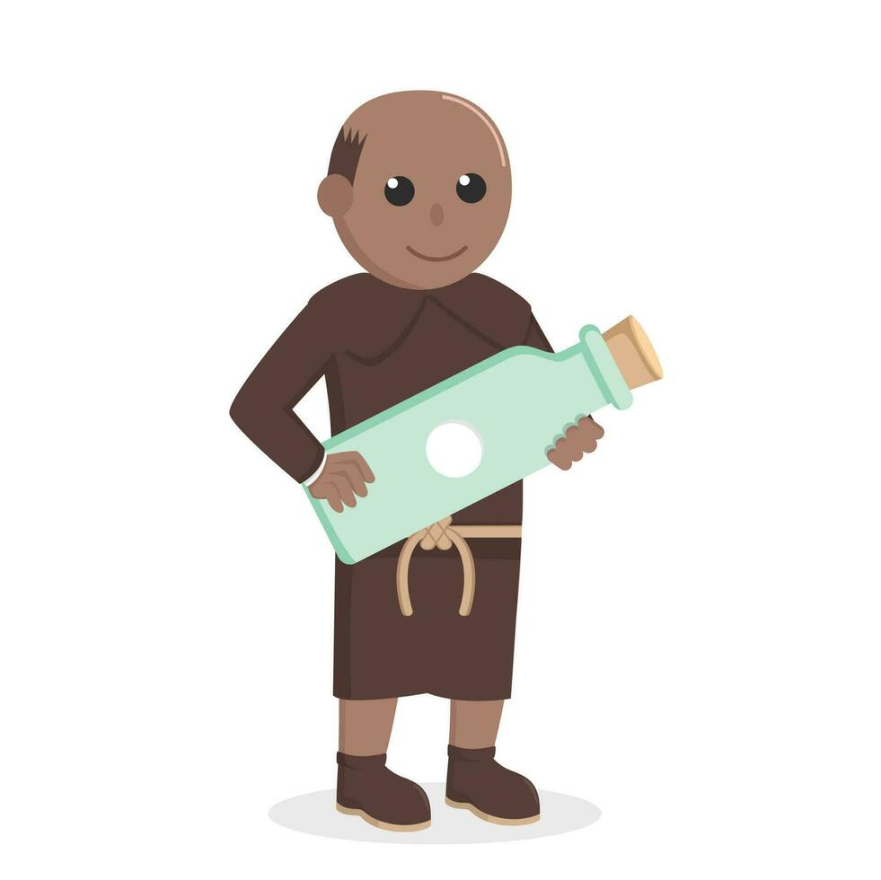 Christian moine africain en portant gros bouteille conception personnage sur blanc Contexte vecteur