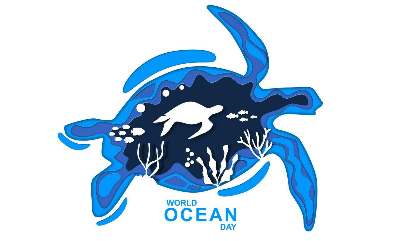 tortue monde océan journée affiche modèle. papier Couper sous-marin mer Contexte vecteur. vecteur
