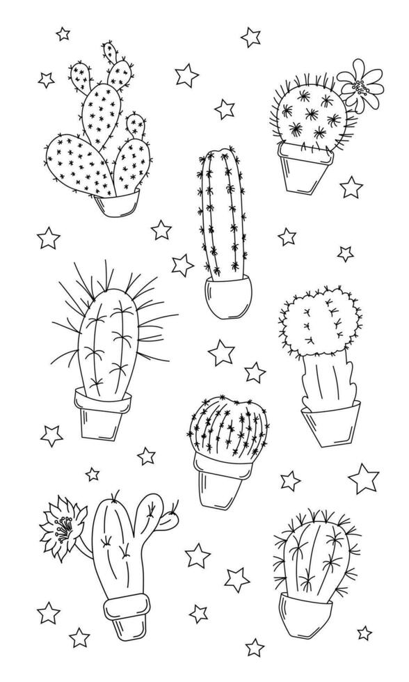 coloration page avec différent cactus vecteur