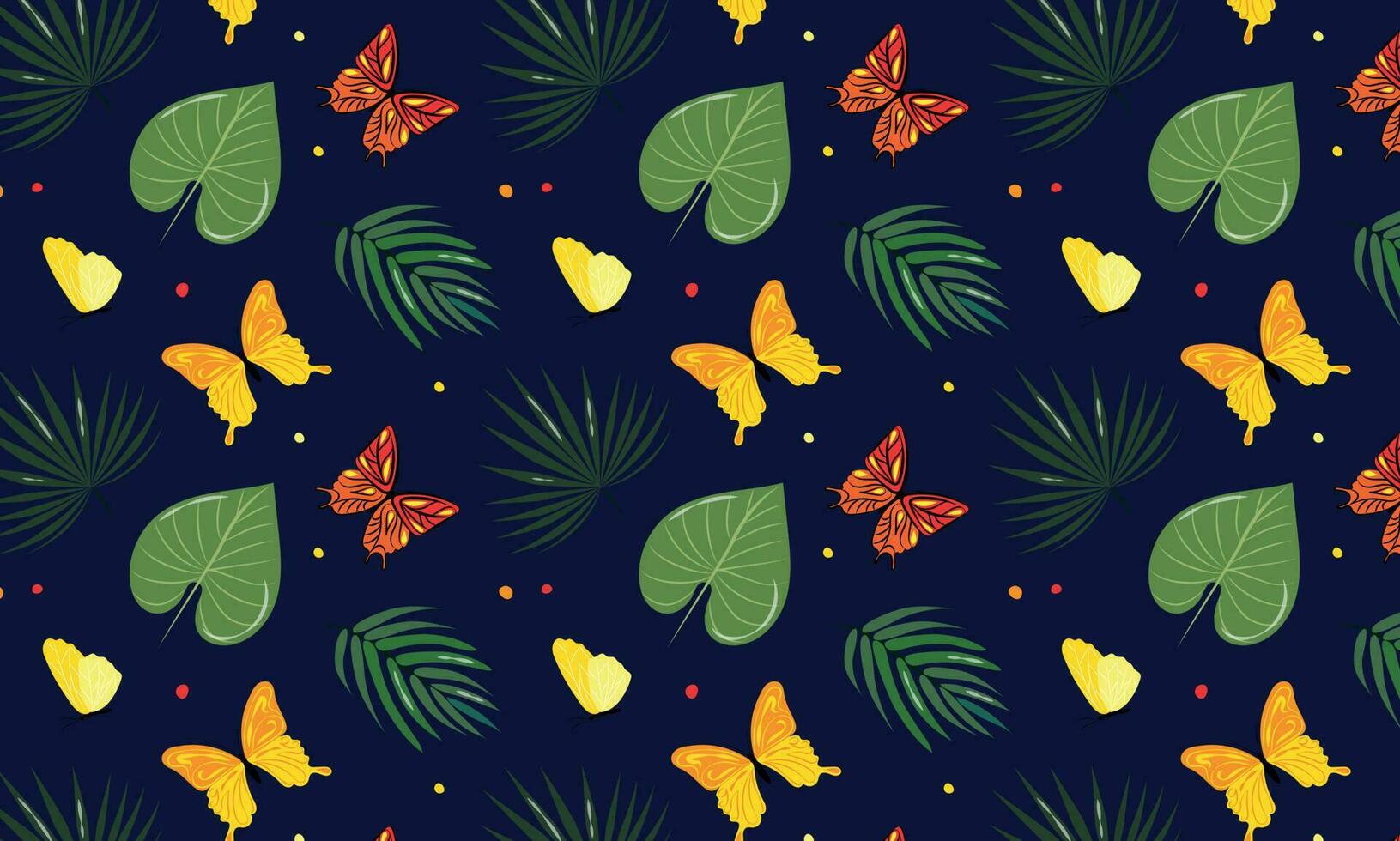 foncé Contexte avec tropical feuilles et brillant papillons vecteur