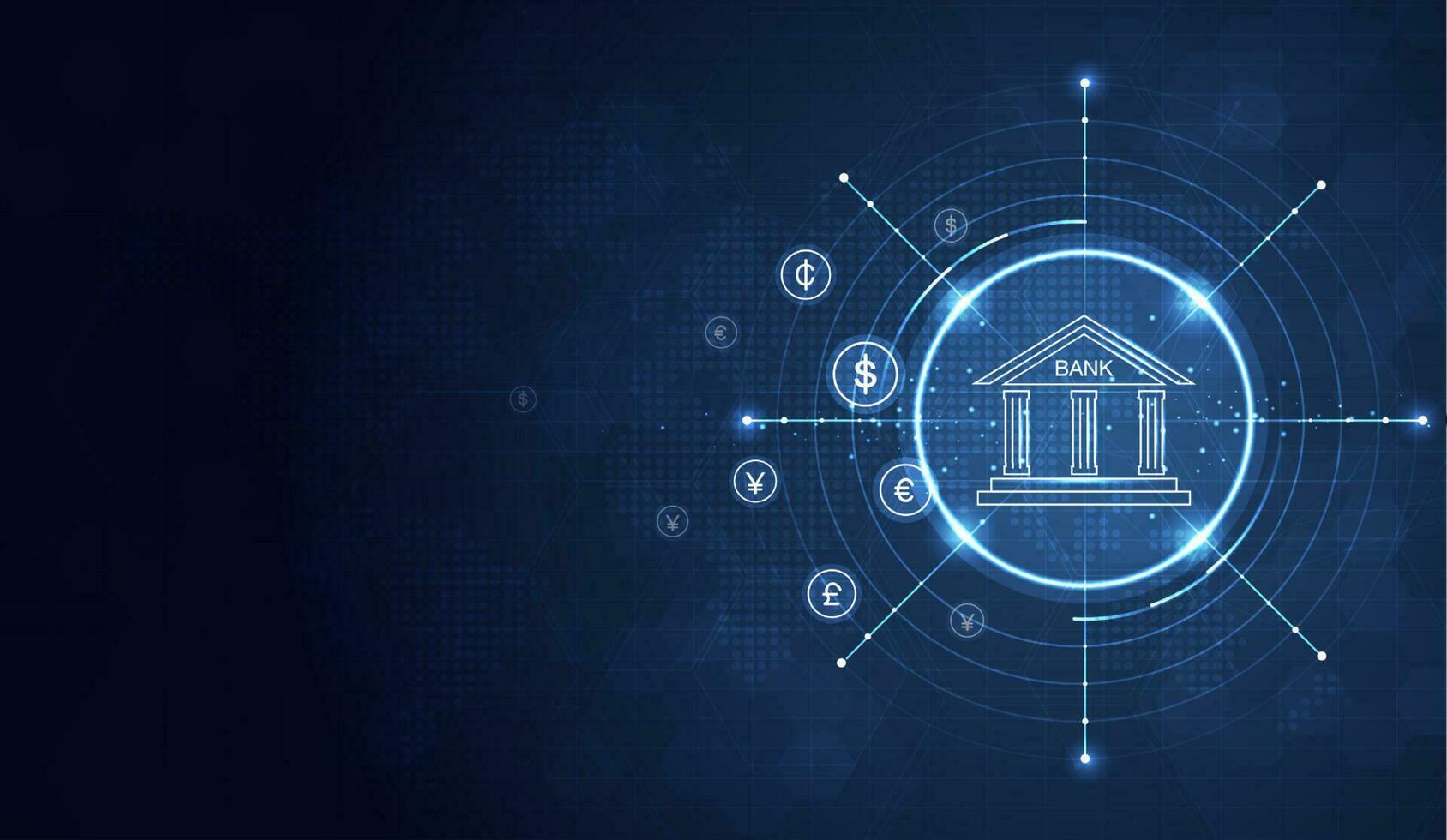 bancaire et la finance concept. numérique relier système. financier et bancaire La technologie avec intégré cercles, embrasé ligne Icônes et sur bleu Contexte. vecteur conception.