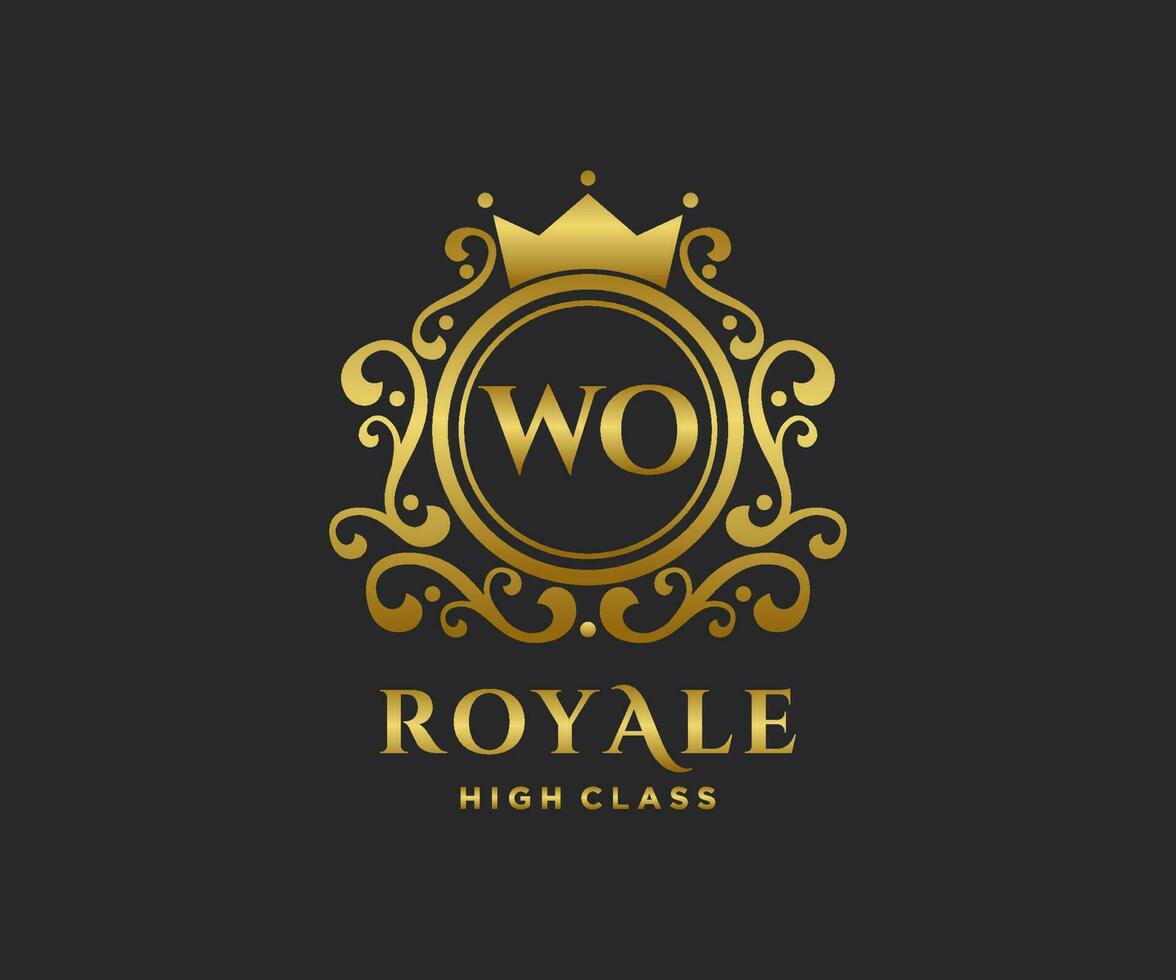 d'or lettre wo modèle logo luxe or lettre avec couronne. monogramme alphabet . magnifique Royal initiales lettre. vecteur