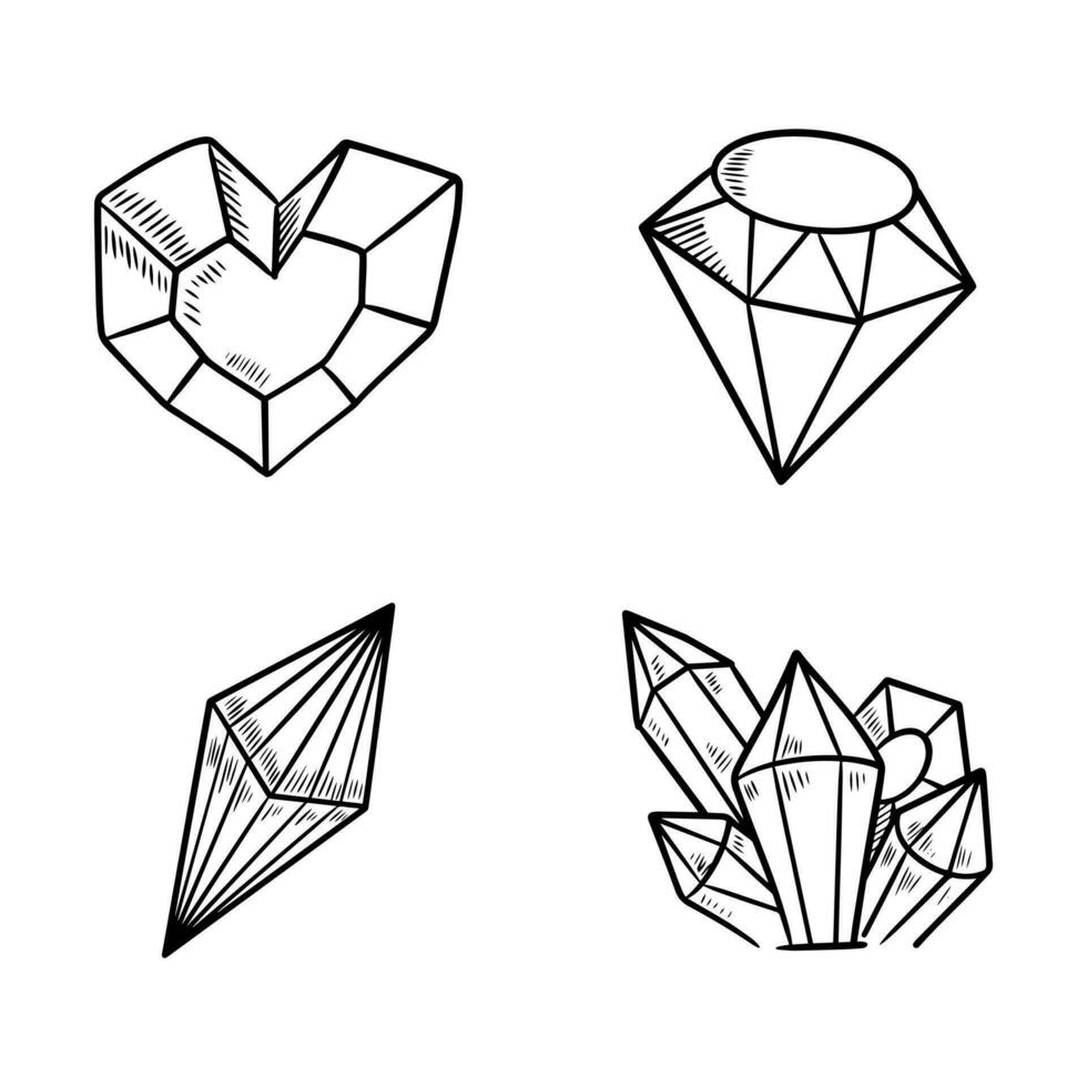 diamant doodle dessiné à la main, icône de gemmes, illustration vectorielle. vecteur