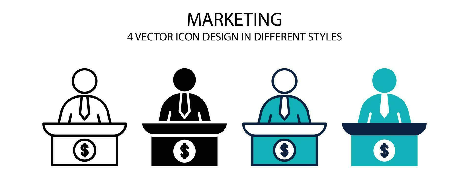 icône de marketing dans le contour, la ligne mince, le style solide, rempli et plat. l'illustration vectorielle de deux icônes vectorielles marketing colorées et noires peut être utilisée pour le mobile, l'interface utilisateur, le web vecteur