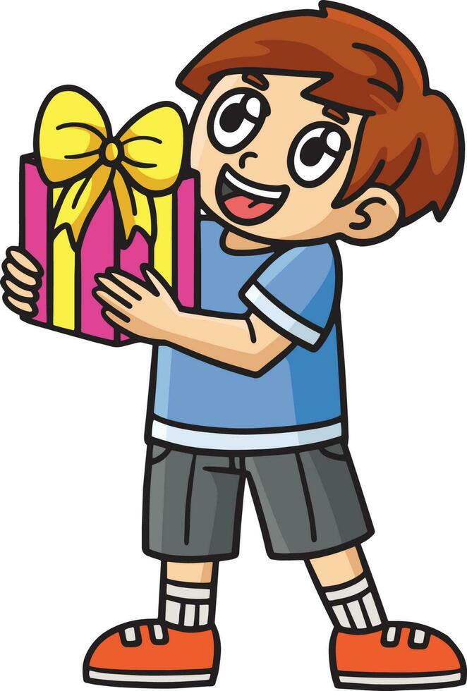 enfant donnant cadeau dessin animé coloré clipart vecteur