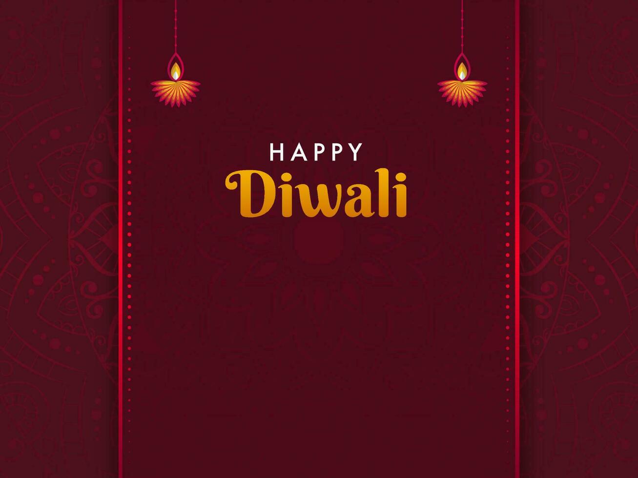 content diwali caractères avec allumé pétrole les lampes pendre sur rouge exquis mandala modèle Contexte. vecteur