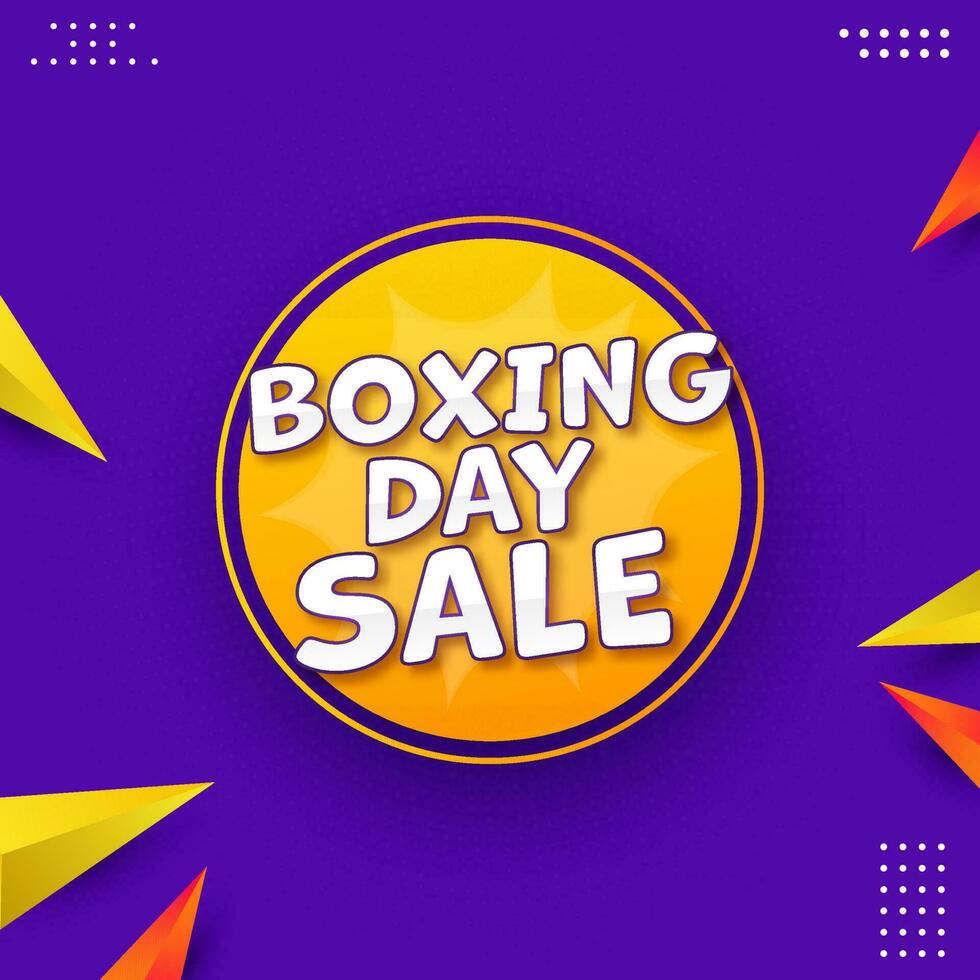 boxe journée vente affiche conception avec 3d géométrique Triangle éléments sur chrome Jaune et violet Contexte. vecteur