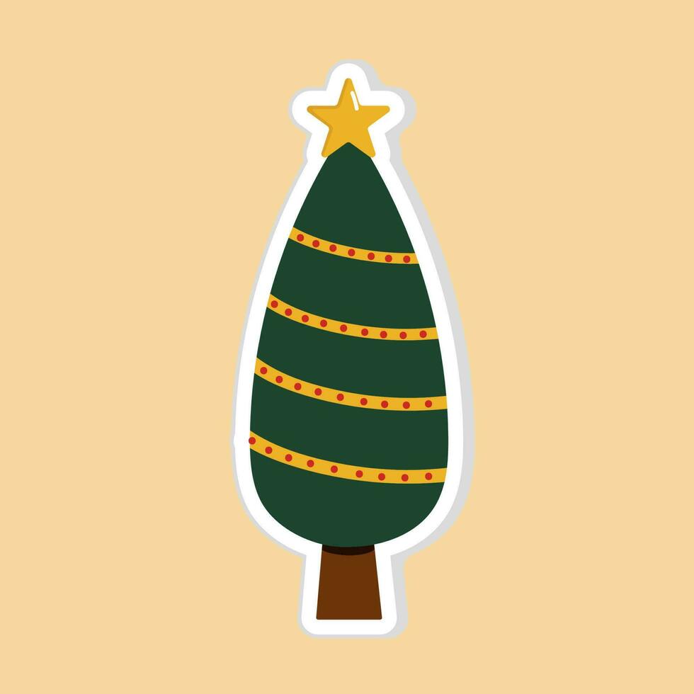 illustration de autocollant style Noël arbre icône dans vert Couleur plat style. vecteur
