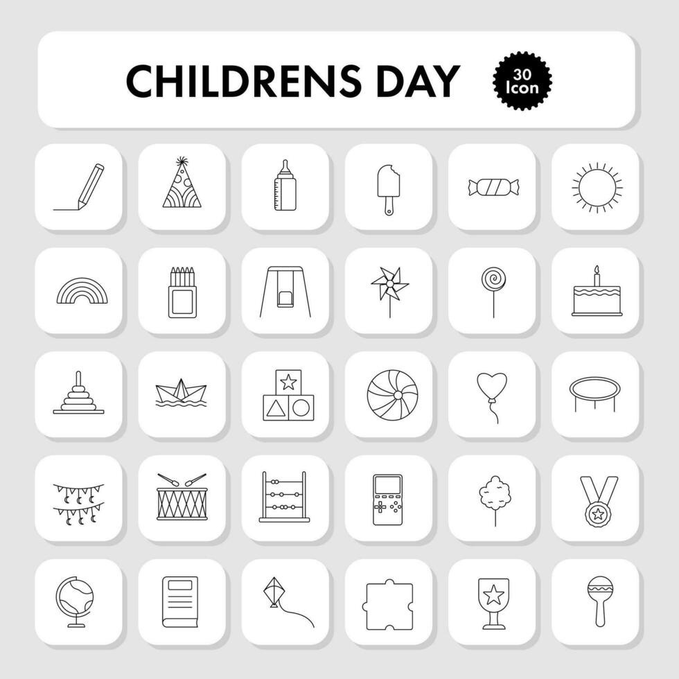 noir mince linéaire de 30 les enfants journée carré icône ensemble. vecteur