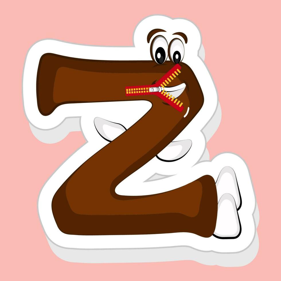 autocollant style marron z alphabet dessin animé personnage proche Zip *: français bouche sur rose Contexte. vecteur