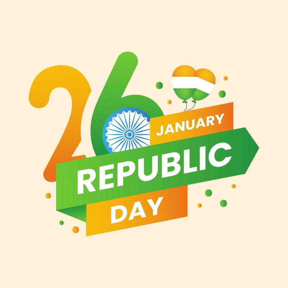 Créatif 26 janvier république journée texte ruban avec des ballons plus de pêche Contexte pour Indien nationale Festival fête concept. vecteur