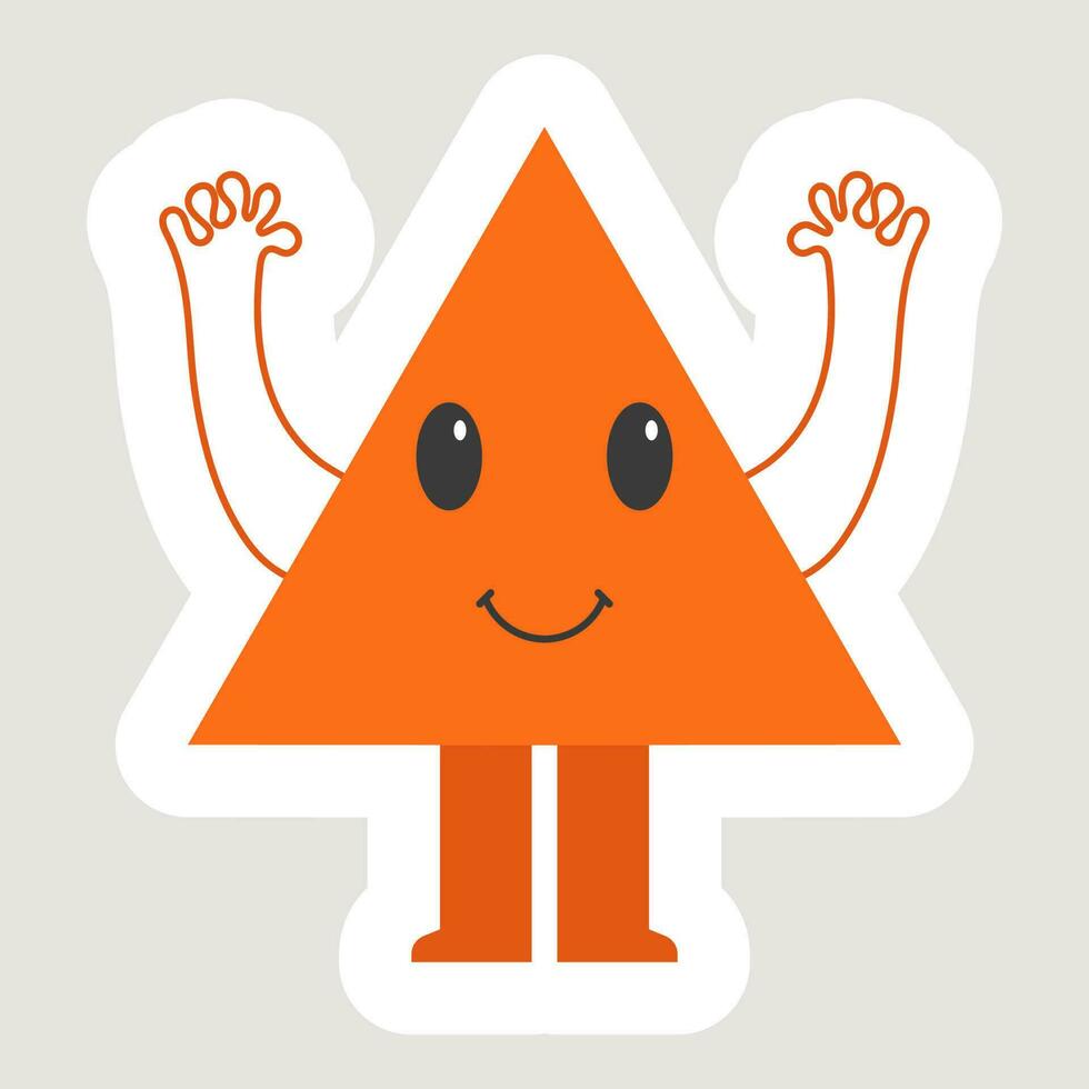 Orange autocollant de main en haut permanent Triangle dessin animé plus de gris Contexte. vecteur