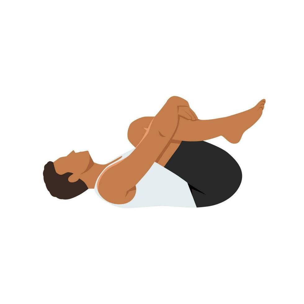 homme Faire les genoux à poitrine pose apanasana exercer. plat vecteur