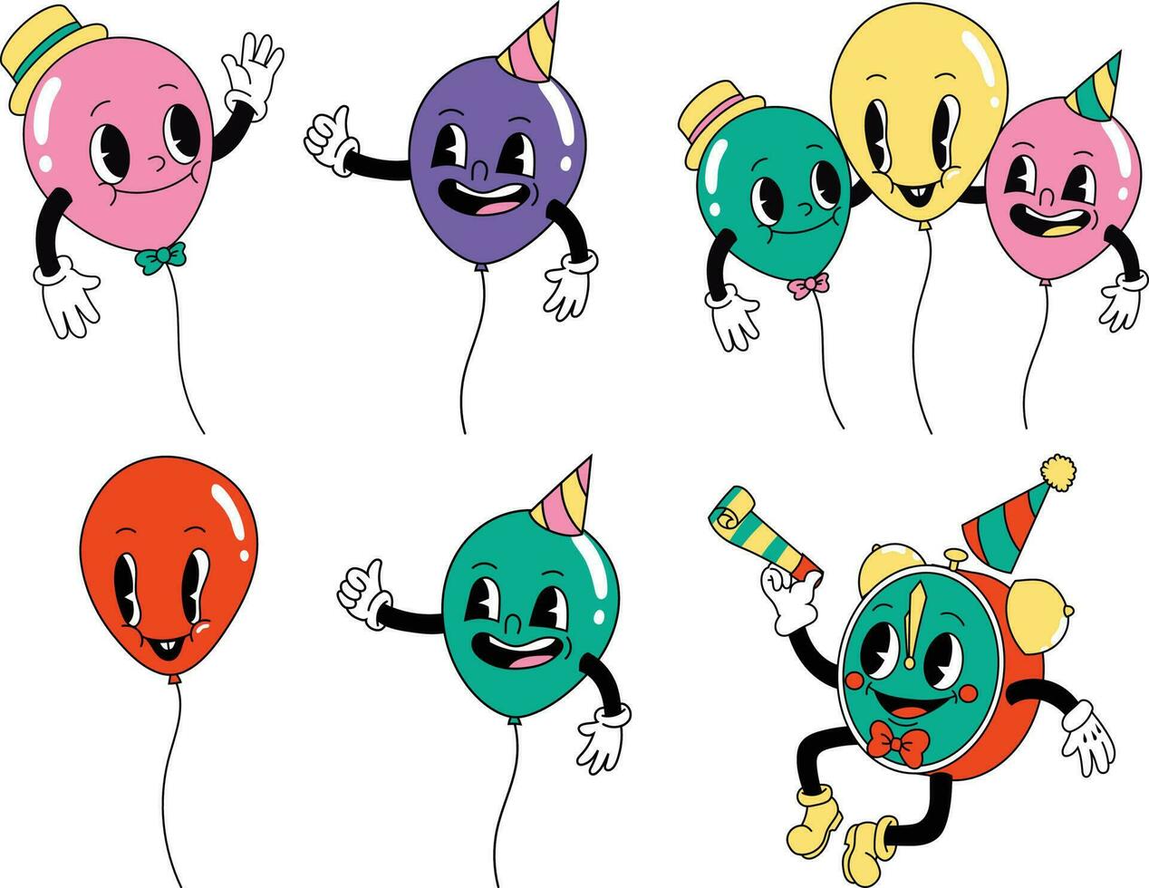 ensemble de des ballons. ensemble de mignonne dessin animé des ballons avec différent émotions. vecteur main tiré illustration.