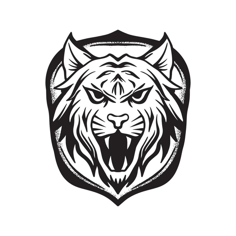 une noir et blanc illustration de une tigre tête vecteur