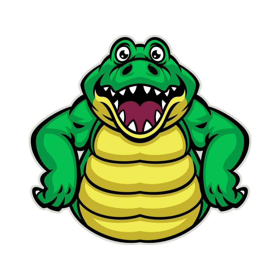 dessin animé content crocodile personnage avec mains sur hanche vecteur