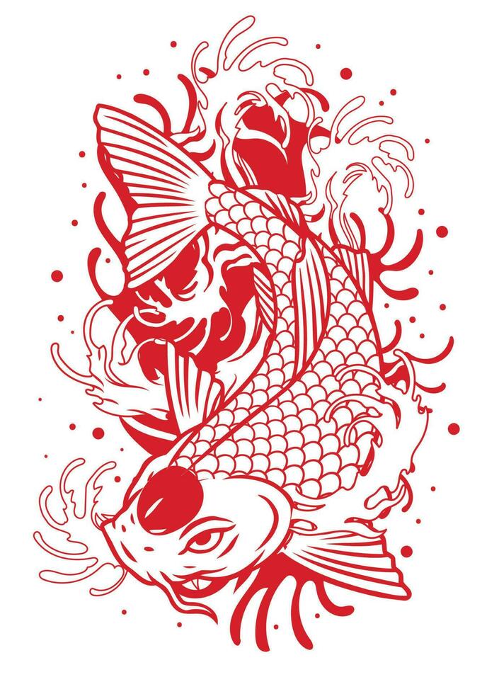 tatouage de rouge Japonais koi poisson vecteur
